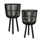 Kingston Living Bamboo Wooden Outdoor Planters on Stand - 23" - Black - Set of 2